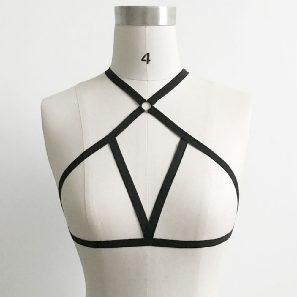 Sexy Strappy Black Cage Bra Harness Bralette - Picture 2 of 3